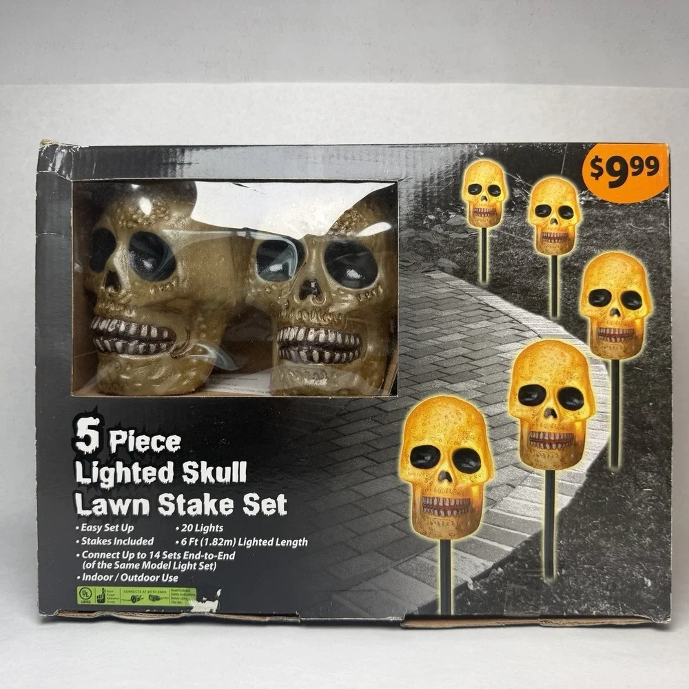 5‎ Piece Lighted Skull Lawn Stake Set Halloween Lawn Decoration New